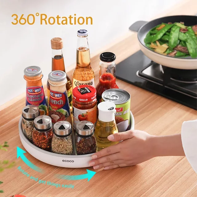 Ecoco 360 Rotating Tray Spice Rack Kitchen Organizer Turntable Seasoning Storage Shelf Lazy Susan