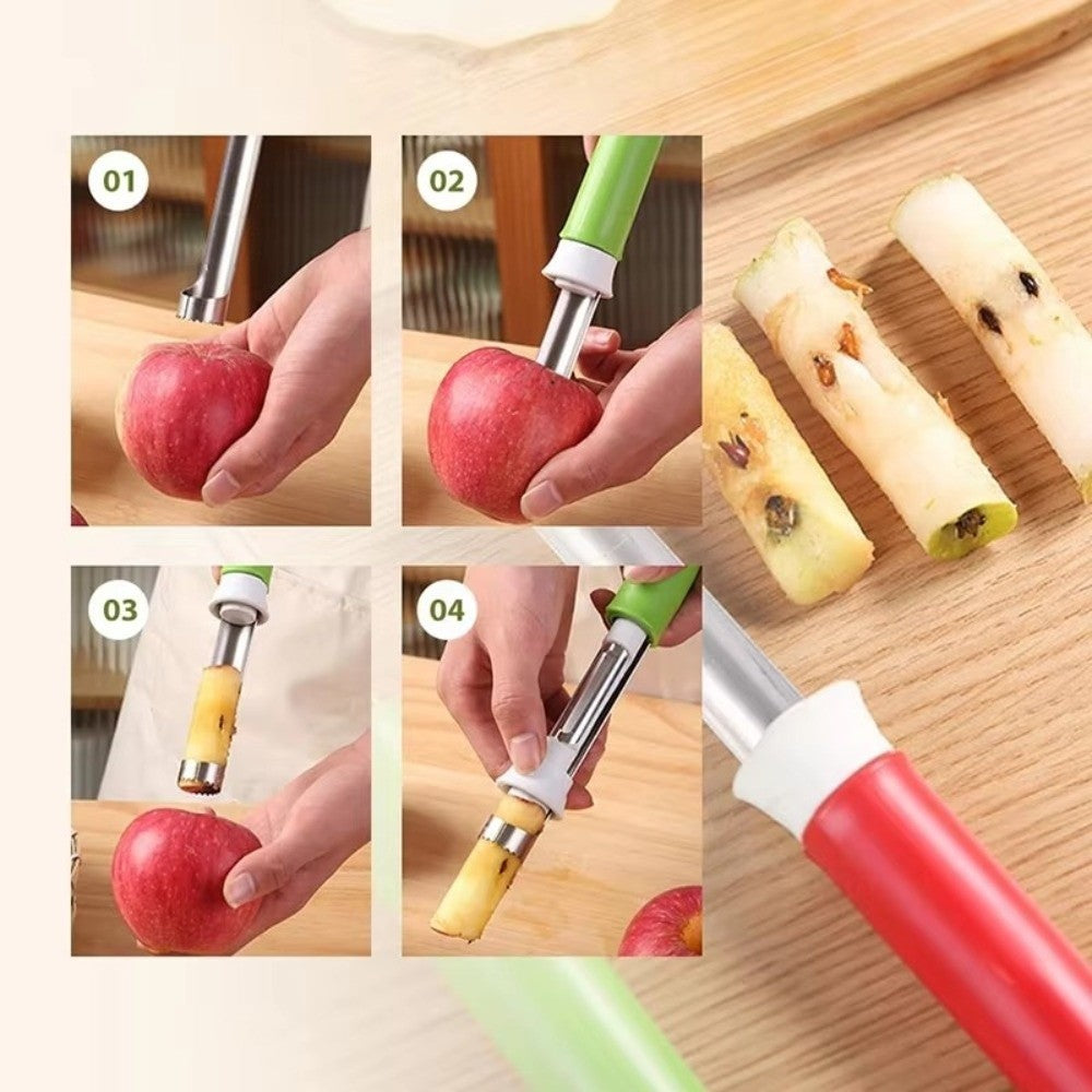 2-in-1 Fruit Cutter Peeler Core Remover Stainless Steel Extractor Removal Tool Rust-Proof Anti Slip