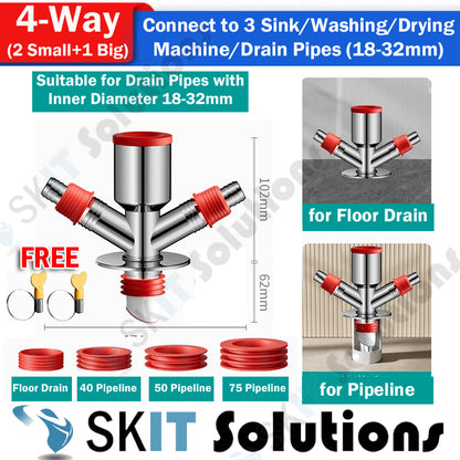 1/3/4-Way Washing Machine Sink Floor Drain Pipe Connector Adapter Valve Tee Elbow Splitter Anti Odor