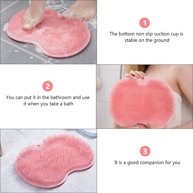 Bath Foot Massage Pad w/ Suction Cup Lazy Silicone Shower Back Rub Scrub Brush Anti-Slip Bath Mat Bathroom Accessories