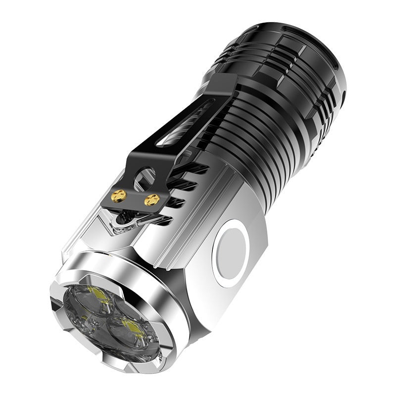 Three Eyed Mini Flashlight Rechargeable Magnetic Clip Torchlight Camping Flash Torch Light Bright