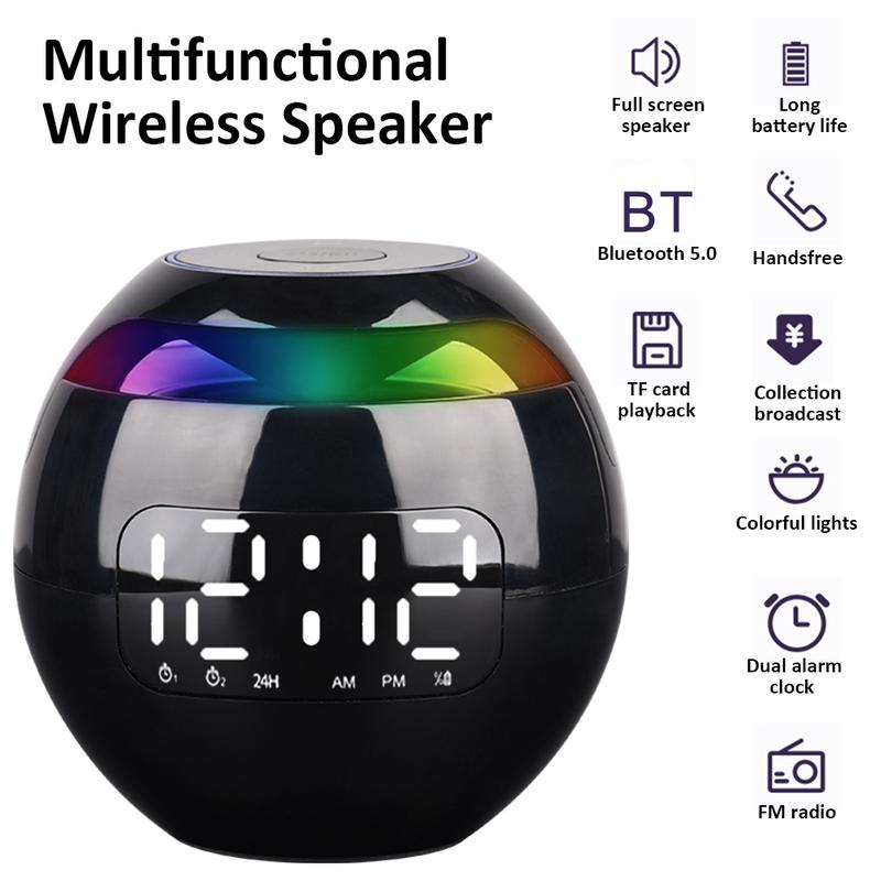 Mini Ball Wireless LED Display Alarm Clock Bluetooth 5.0 Speaker TF Card FM Radio Music Player Mic