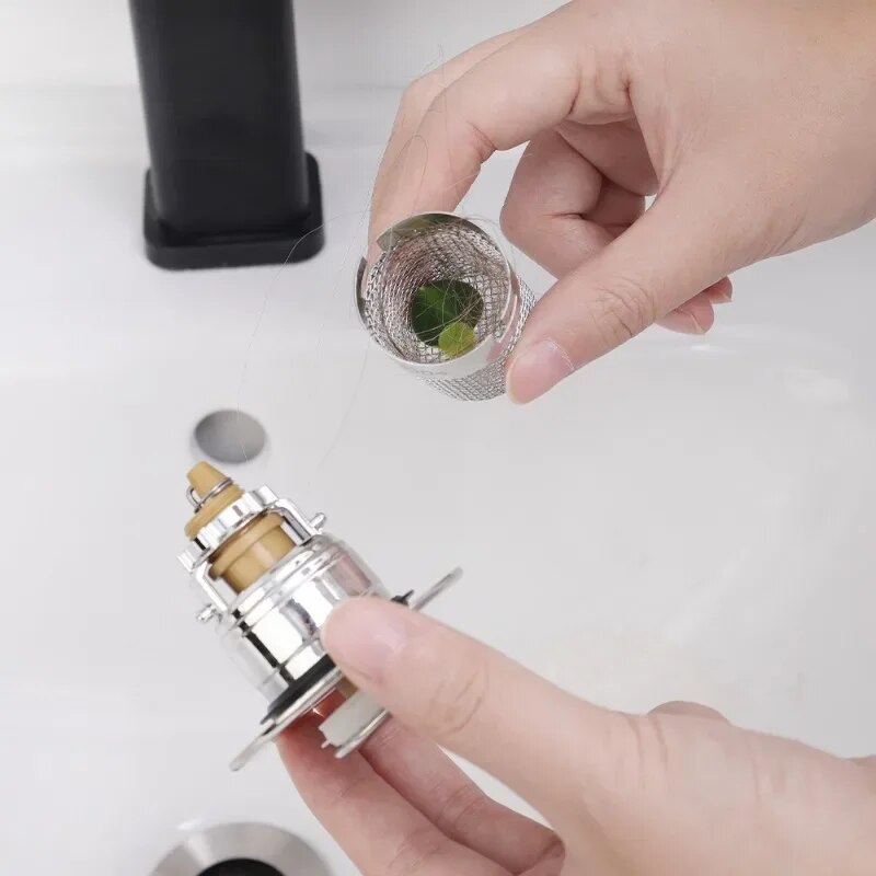 Stainless Steel Washbasin Plug Drain Filter Strainer Anti Odor Pop Up Core Stopper Hair Catcher Sink