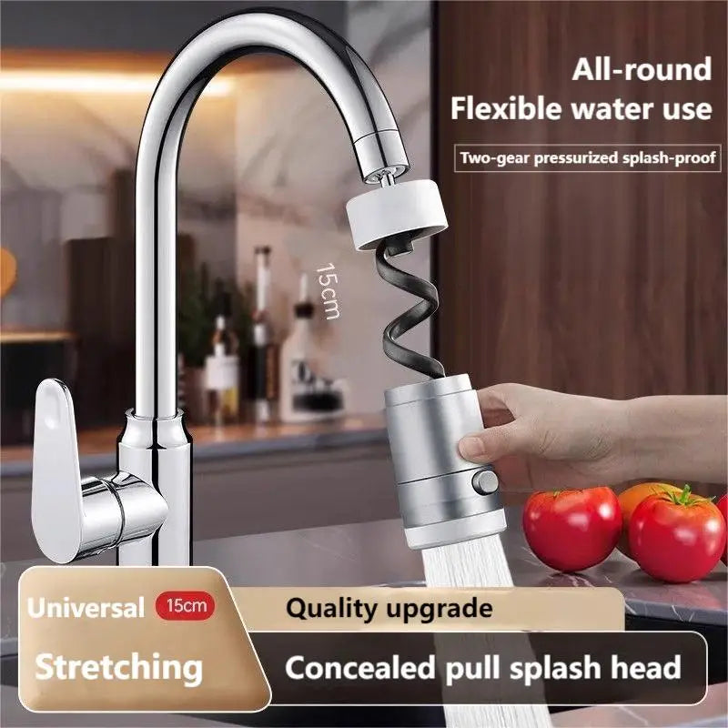 30cm Hidden Retractable Kitchen Faucet Extender 360° Rotating Telescopic 2 Mode Pull Out Sprayer Tap