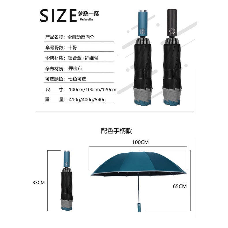 Super Large Automatic Reverse Folding Umbrella Inverted Fold Windproof Auto Open Close Anti UV Coating Lightweight