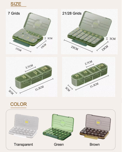 7/21/28 Grids Weekly Pill Organizer Portable Travel Box Medicine Case Large Capacity Daily Reminder