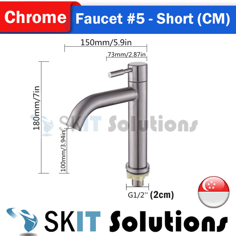 Short / Tall SUS304 Stainless Steel Toilet Wash Basin Faucet Cold Water Tap Household Under Table Bathroom Cabinet Washbasin Sink
