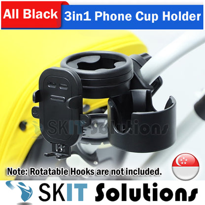 3-in-1 Baby Stroller Cup Holder with Mobile Phone Mount Support Universal Bike Motorcycle Bicycle