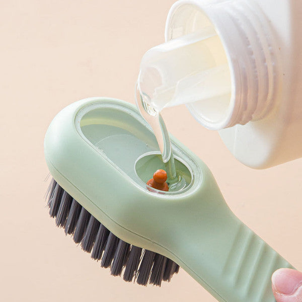 Press Type Liquid Shoe Laundry Clothes Cleaning Brush Refillable Soft Bristles Long Handle Detergent