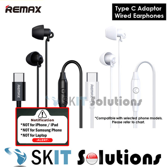 Remax RM-208A Type-C Sleep Wired Earphone USB-C In-Ear Microphone HD Music Call for Mobile Phones