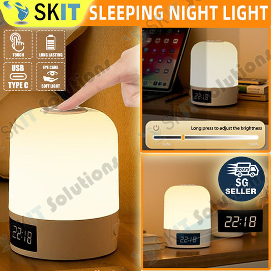 Mini Canister Night Light with Clock Remote Bedside Sleep Touch LED Table Lamp Rechargeable Type-C