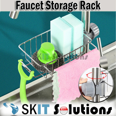 Faucet Rack Storage Rack Stainless Steel Drain Basket Heavy Duty Kitchen Sink Organizer Over Hanging Sponge Holder