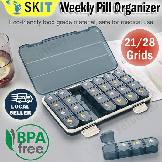 21 / 28 Grids Weekly Pill Organizer 7 Days Travel Medicine Storage Case Box Portable Large Capacity