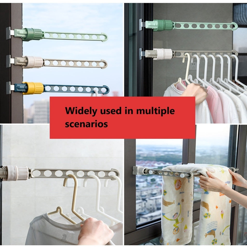 8-Holes Drying Rack Clip on Window Frame Balcony Door Cabinet Clothes Laundry Hanger Hanging Rod Stand Shelf