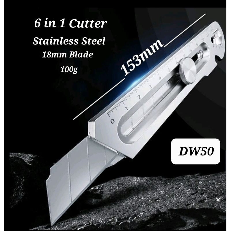 6in1 Stainless Steel Utility Knife Cutter Penknife Blade Ruler Wrench Screwdriver Pen Knives Tool