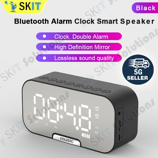 Rechargeable Mirror LED Digital Display Alarm Clock Bluetooth 5.0 Wireless Speaker FM Alarm TF Music