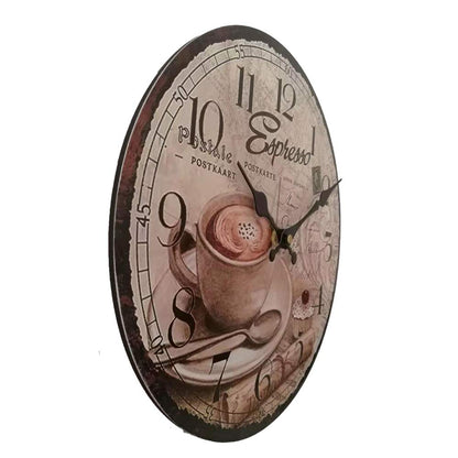 12" Vintage Retro Wall Clock Silent MDF Wooden Quartz Rustic Kitchen Living Room Decorative Battery