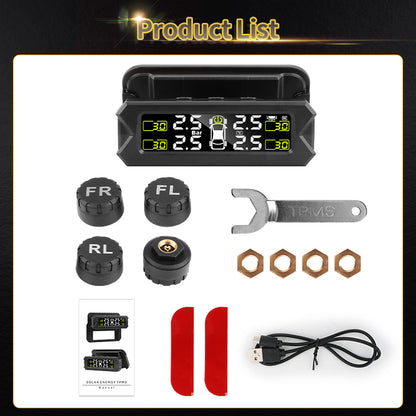 Solar Car TPMS Tire Pressure Monitoring System+Stand Tyre External/Internal Sensor Voice/Beep Alert