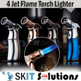 Quad 4 Jet Flame Torch Lighter Adjustable BlowTorch Nozzles Blow Torch Gas Straight Ignition Refillable Butane Windproof