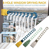 8-Holes Drying Rack Clip on Window Frame Balcony Door Cabinet Clothes Laundry Hanger Hanging Rod Stand Shelf