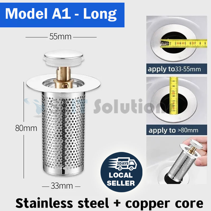Stainless Steel Washbasin Plug Drain Filter Strainer Anti Odor Pop Up Core Stopper Hair Catcher Sink