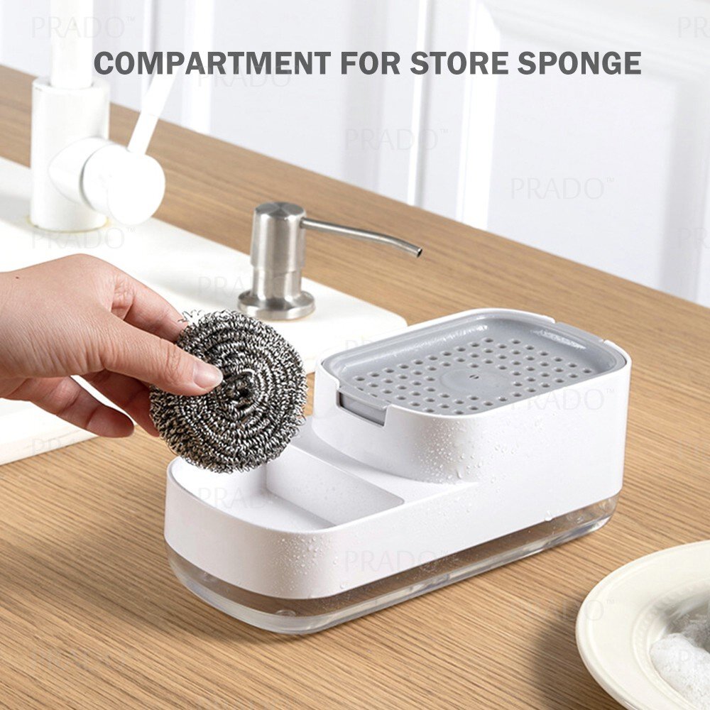 Upgraded 2in1 Dish Soap Dispenser Cleaning Ball Storage Box FREE Sponge Press Type Manual Kitchen Detergent Dispensing