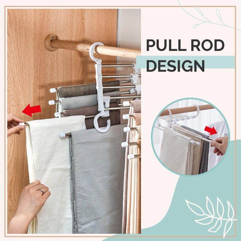 5in1 Foldable Retractable Stainless Steel Hanger Space Saving for Wardrobe Rack Jeans Pants Trousers Tie Scarf Towel