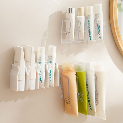 Wall Mounted Facial Cleanser Rack No Drill Storage Holder for Toothpaste Hand Cream Tube Organizer
