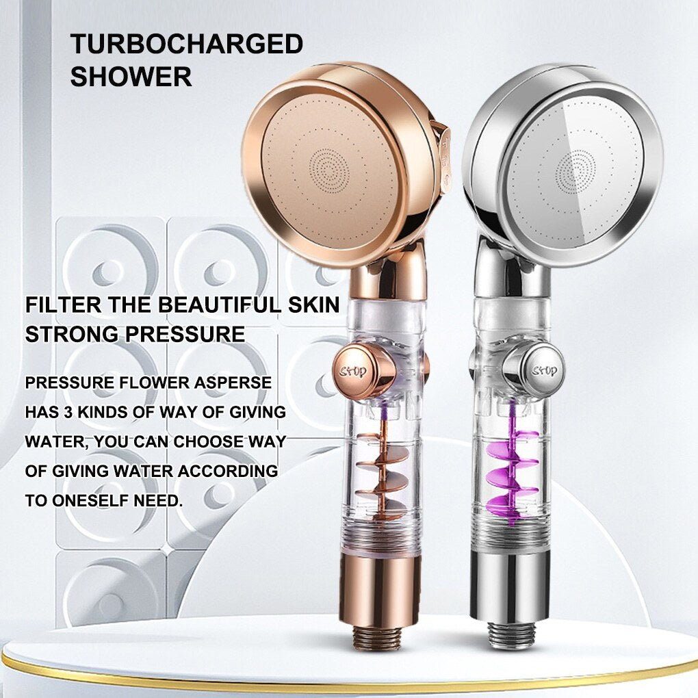 High Pressure Turbocharged SPA Shower Head w/ 3 Gear Modes & Filter, Spiral Turbo Charged Showerhead