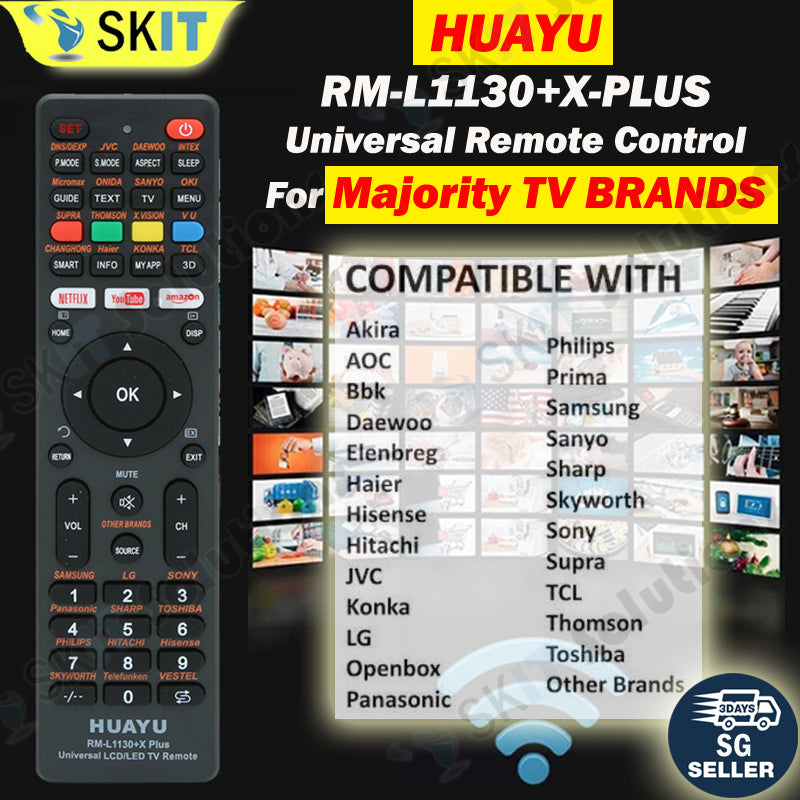 Huayu RM-L1130+X Plus Universal Majority Brands LED LCD TV Remote Control For Samsung Sony Sharp Philips LG Hitachi JVC Panasonic Toshiba Hisense Skyworth Sanyo Thomson TCL OKI Haier Konka Daewoo