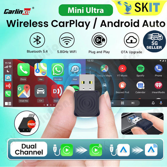Carlinkit 2in1 Mini Ultra Wireless CarPlay Android Auto Adapter Plug & Play Wired to Wireless Dongle
