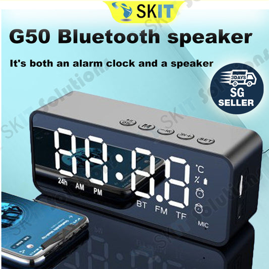 Rechargeable Mirror LED Digital Display Alarm Clock Bluetooth 5.0 Wireless Speaker FM Alarm TF Music