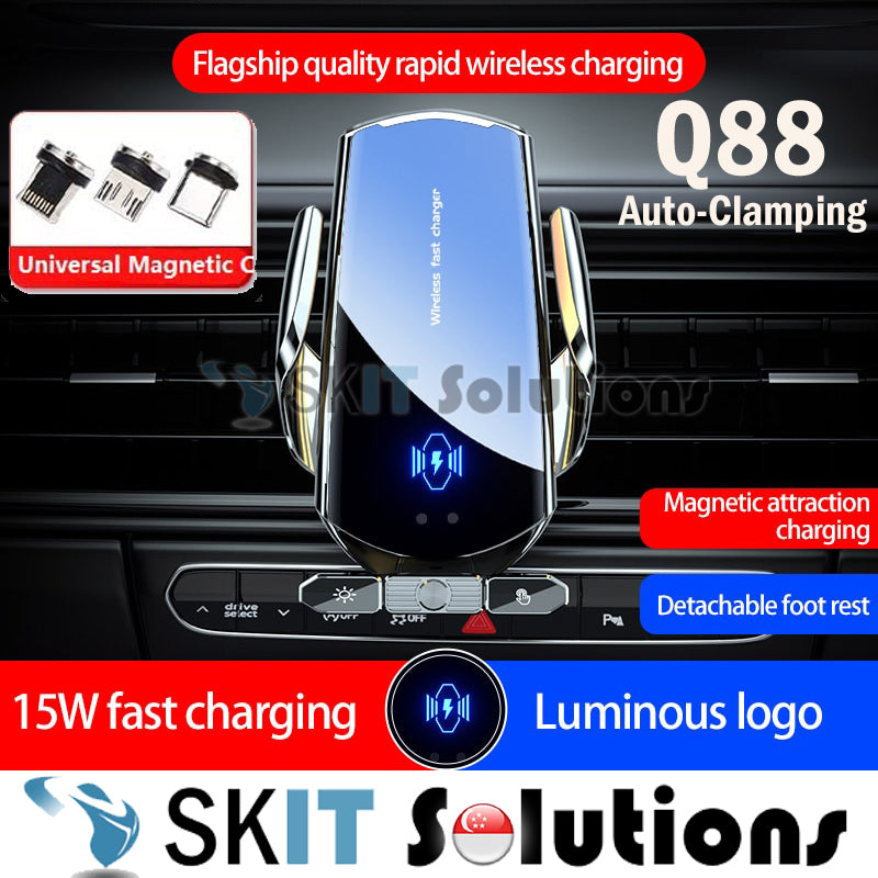 Q88 15W Qi Wireless Charging / Magnetic Charging Car Fast Charger Auto-Clamping Air Vent Phone Mount Aircon Holder Stand