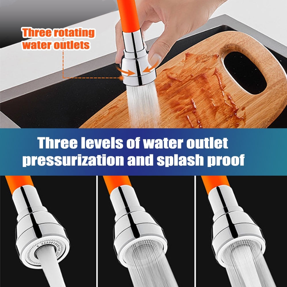 360° Brass Splash-Proof Faucet Extension Pipe Kitchen Bathroom Water Tap Sink Extender with 3 Modes Spray Head FREE 2 Adapters