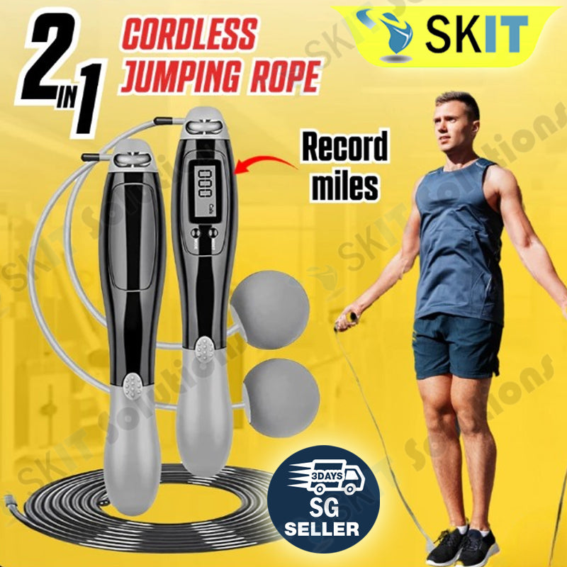 2in1 Smart Cordless Jump Rope Skipping Wireless Digital Counter Calorie Count Miles Times Exercise