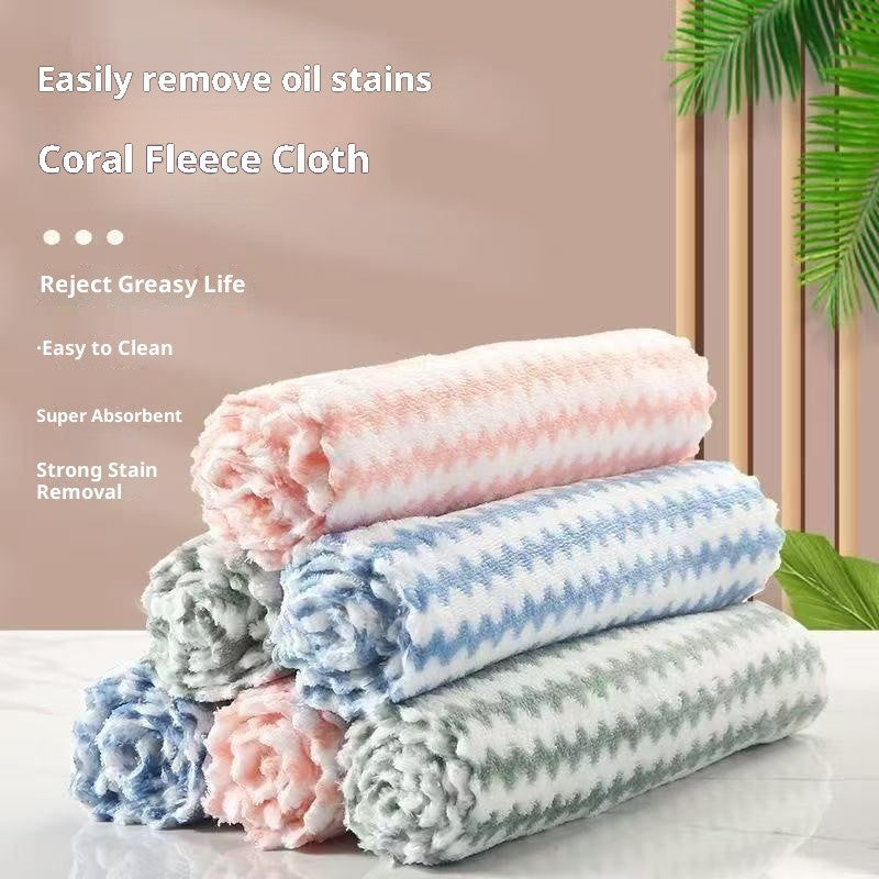 Coral Fleece Dish Cloth Bamboo Fiber Anti Oil Lint Free Quick Dry Kitchen Cleaning Towel Essential