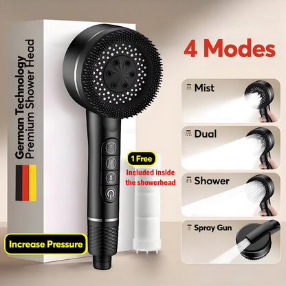 German Premium Shower Head Handheld High Pressure Showerhead Spa Massage Filtered Spray Gun Bathroom