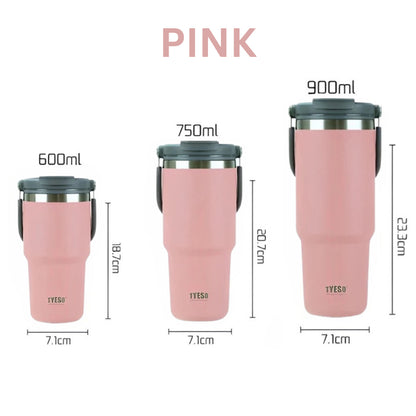 600ml 900ml TYESO Thermal Tumbler Stainless Steel Vacuum Insulated Bottle Handle Straw Keep Hot Cold