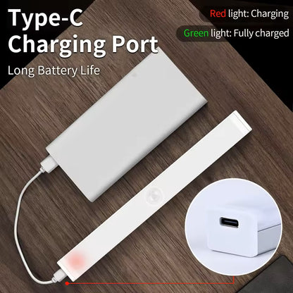 Tricolor LED Wireless Motion Sensor Light Stick Type C Rechargeable Strip Cabinet Kitchen Night Lamp