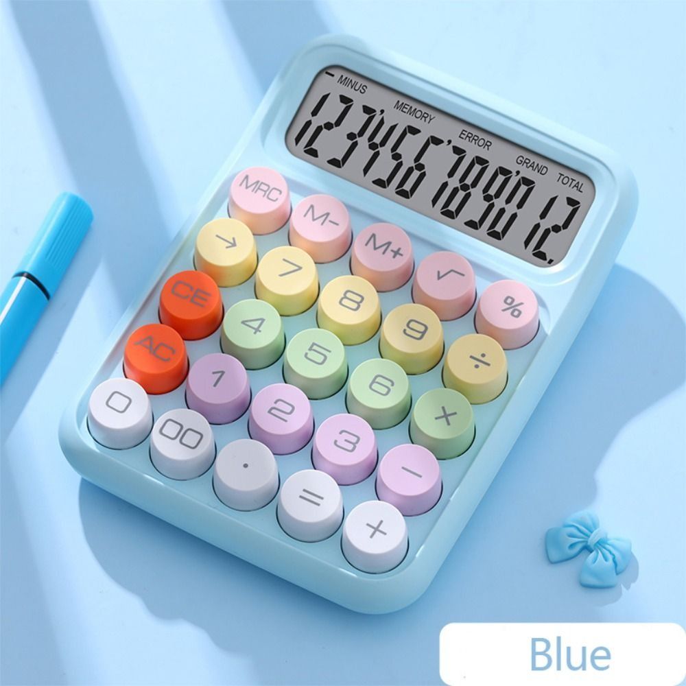 Colorful Retro Color Mechanical Calculator Big Button LCD Display 12-Digit Office Student Stationery