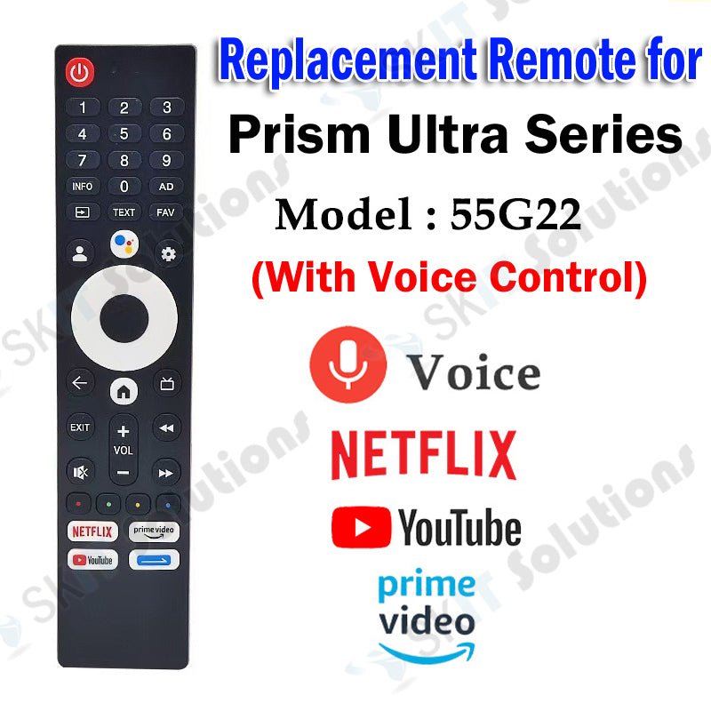 Universal Replacement Remote Control for PRISM+ Ultra-Series 4K Smart Android TV Prism + Ultra TV