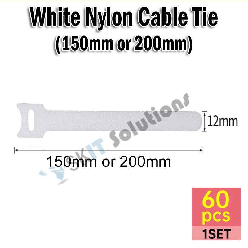 60pcs T-Type Velcro Nylon Cable Ties Reusable Adjustable Hook Loop Wire Management Cord Organizer