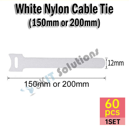 60pcs T-Type Velcro Nylon Cable Ties Reusable Adjustable Hook Loop Wire Management Cord Organizer