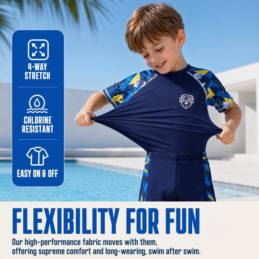2PCS Boys Swimsuit Kids Swimwear Set Quick Dry Rash Guard Swim Trunks+Top Swimming Suit Wear 3-14Yrs