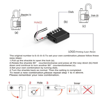 4-Digit Combination Padlock Number Code Lock Resettable Security Lock Gym Locker Luggage Gate Door