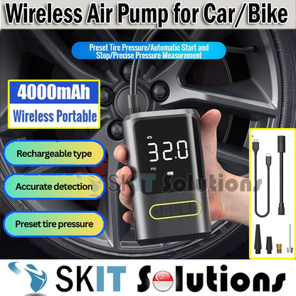 Portable Wireless 4000mAh Air Compressor Inflator Cordless Electric Wired Pump Car Bicycle Tyre Pressure Tire