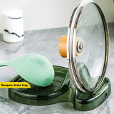 【SKIT SG】Kitchen Pot Cover Lid Holder Rack Organizer Shelf Frame Sitting Countertop With Water Tray Home Chopping Board Sink Spatula Spoon Chopstick Rest Kitchenware Household Storage