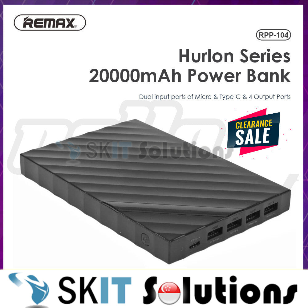 REMAX RPP-104 Hurlon Series 4.8A 4 USB 20000mAh Power Bank Type-C Input PowerBank Emergency Battery Charger