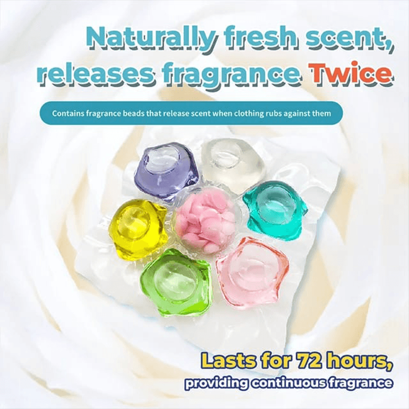 50Pcs 7 in 1 Laundry Beads Detergent Capsule Pods Bacteria Mite Removal Fabric Softener Wash Clothes