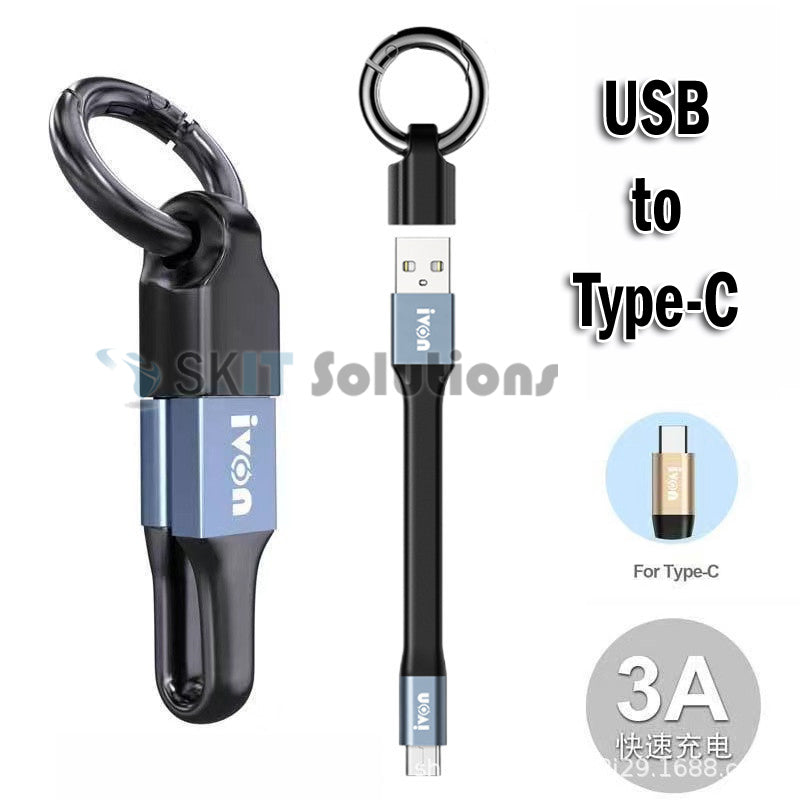 IVON CA90 Mini Clip-On Charge & Sync Cable w/ Key Ring PD65W/PD27W 65W USB-C to USB-C/to IOS 27W